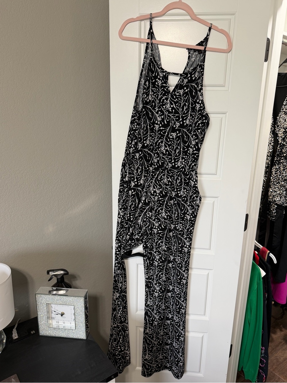 Black and White Leaf-Print Jumpsuit